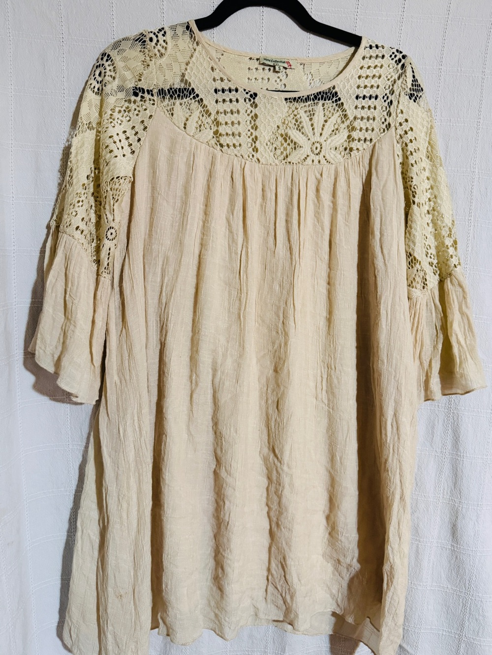 Boho Crochet Yoke Tunic in Cream by Vivid